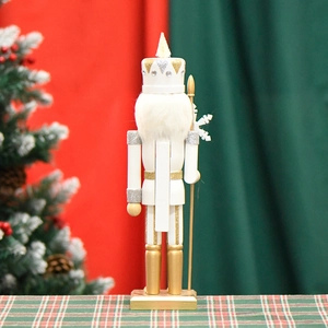 36cm gold and white snowflake nutcracker soldier wooden Christmas decoration with crown