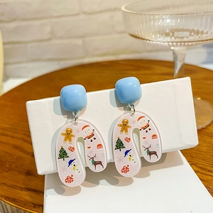 Christmas cartoon acrylic earrings with Santa Claus, Snowman and Reindeer patterns