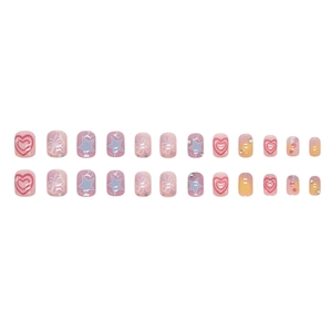 Y2K style pink and purple gradient press-on nails with heart butterfly and star patterns