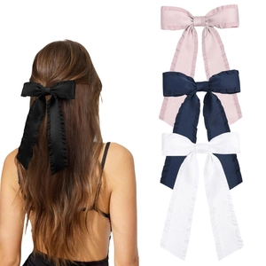 Large Satin Bow Hair Clip With Ruffled Edges And Long Streamers Sweet Elegant Bowknot Hairpin For Women Girls