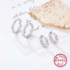 925 Sterling Silver Irregular Zircon Hoop Earrings For Women Fashion Luxury Sparkly Zirconia Earrings Jewelry Gift