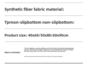 Size chart showing 40x60cm to 60x90cm dimensions for non-slip bathroom mats