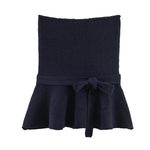 Women Knitted Tube Top Strapless Bow Tie Peplum Ruffled Hem Slim Fit Casual Fashion