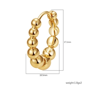 Polished gold beaded stainless steel hoop earrings with size dimensions 17.1mm x 16.5mm