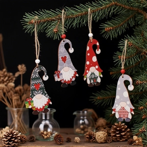 Wooden Christmas Gnome Hanging Ornaments Faceless Dwarf Nordic Style Painted Pendants With Beads And Ropes For Holiday Tree Decor