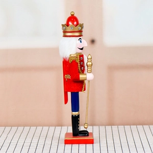 36cm King Nutcracker wooden soldier figure with golden scepter for Christmas decor