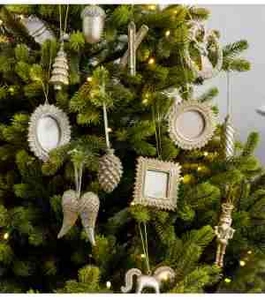 Champagne gold Christmas tree ornaments set with pine cones and nutcracker detail