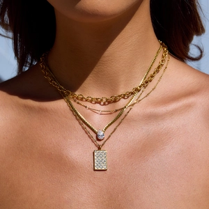Collier multi-rangs en acier inoxydable 18K avec pendentifs goutte d'eau et rectangle