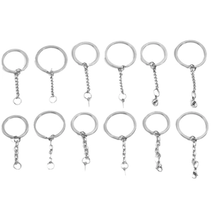 Porte-clés en acier inoxydable argenté avec chaînes et anneaux pour la création de bijoux