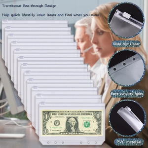 6-hole translucent PVC binder pockets with slide clip zipper for budget planning