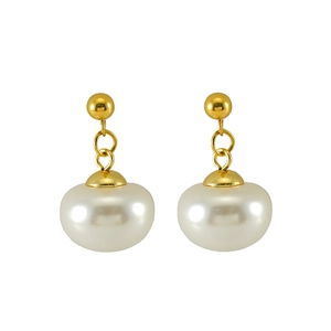 Élégantes boucles d'oreilles pendantes dorées avec perles blanches, style vintage épuré