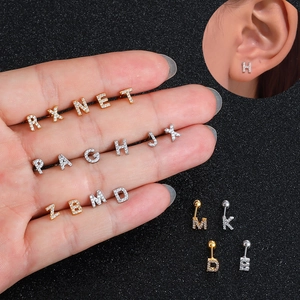 Zircon-studded 26 English letter stud earrings in gold and silver finish for women