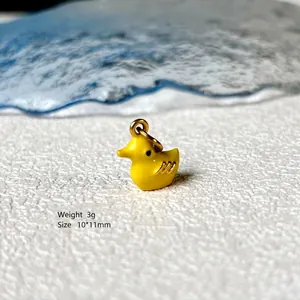 Cute yellow enamel duck pendant with golden alloy ring for DIY jewelry making 10x11mm