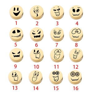 Mirror polished gold stainless steel beads with 16 cartoon ghost face laser engravings