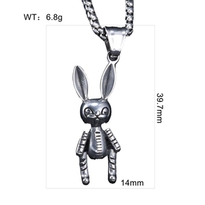 Macro detail of silver bunny pendant with precise 39.7mm height and 14mm width dimensions