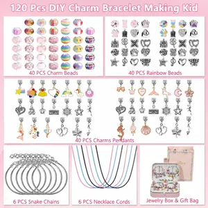 120pcs DIY jewelry making kit with colorful beads charms and silver snake bracelets