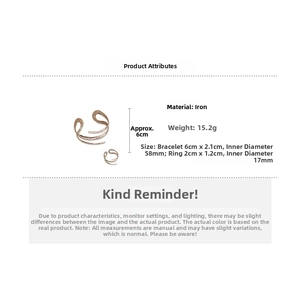 Detailed dimension guide for hollow wavy open cuff bracelet and matching ring set