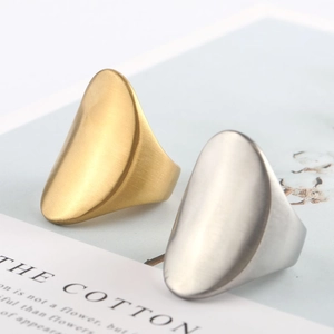 Minimalist Stainless Steel Ring For Women Oval Geometric Shield Shape Brushed Gold Silver Color INS Style Elegant