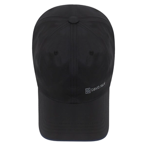 Lightweight black quick-dry baseball cap with reflective lettering and breathable nylon fabric