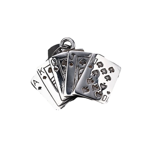 Polished stainless steel royal flush poker card pendant with vintage silver finish