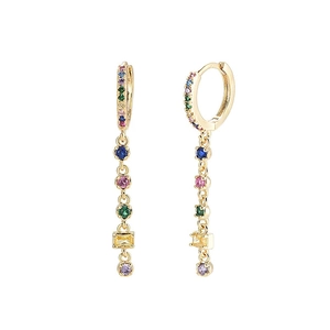 Elegant Multicolor Zirconia Tassel Dangle Earrings For Women Gold Plated Copper Geometric Drop Earrings With 925 Silver Post