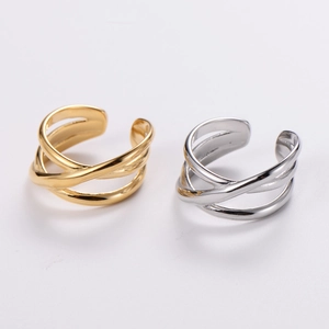 Minimalist multi-layer crisscross open ring in gold and silver plating with metallic finish