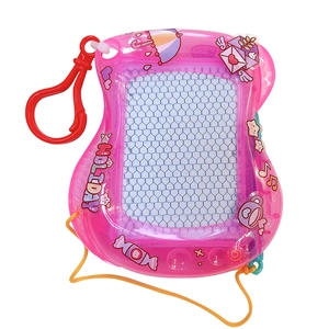 Pink guitar-shaped mini magnetic drawing board keychain with yellow stylus and holiday prints
