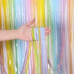 Macaron-Pastell-Folienvorhang für Party-Backdrops mit Metallic-Effekt und sanften Farben