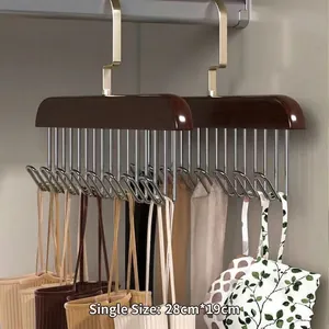 Solid wood wardrobe organizer with 8 metal hooks for camisoles and ties 28x19cm