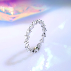 Sparkling S925 sterling silver ring with pear-cut cubic zirconia in full eternity style