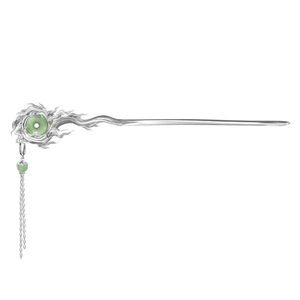 Silver butterfly hair pin with jade ring and tassel in Neo-Chinese style for women