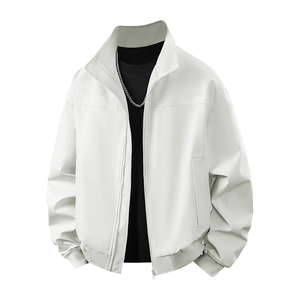 Herren Freizeitjacke in Creme mit Stehkragen und Rippbündchen im urbanen Minimal-Stil