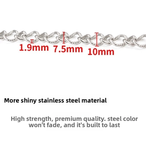 Macro detail of silver stainless steel chain link with 1.9mm thickness and 7.5mm width
