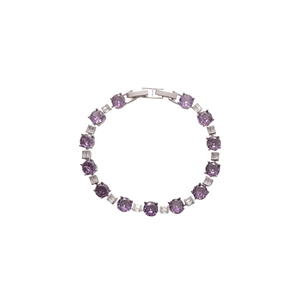 Elegant silver bracelet featuring sparkling purple round zircons and rectangular stones
