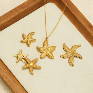 Gold plated stainless steel starfish necklace and charms set for DIY jewelry making
