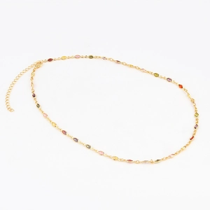 Detail of gold plated chain necklace featuring vibrant multi-color zircon stones