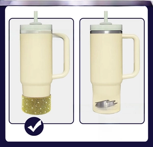 Protective gold rhinestone silicone sleeve prevents scratches on stainless steel tumbler base