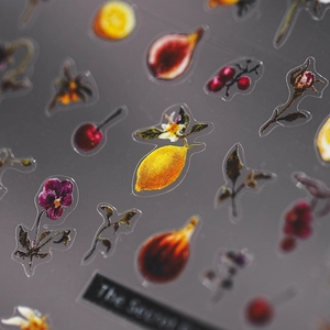 5D embossed floral and fruit nail art stickers with 3D texture and matte finish
