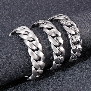 Men Cuban Link Chain Bracelet 316L Stainless Steel Snake Pattern Polished Brushed Heavy Duty Punk Hip Hop Jewelry