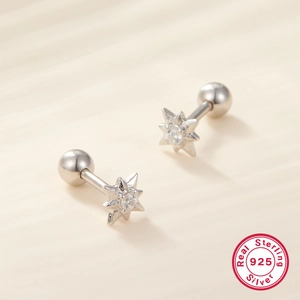 Minimalist S925 sterling silver star stud earrings with sparkling cubic zirconia stones