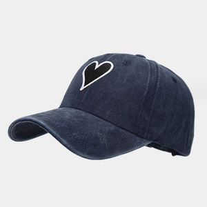 Casquette de baseball unisexe en coton délavé bleu marine avec broderie coeur pur