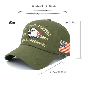 US 250th Anniversary army green cotton baseball cap with eagle and flag embroidery