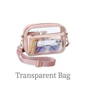 Clear Crossbody Bag PVC Quilted Stadium Approved Small Shoulder Purse For Women Concert Travel Transparent Handbag