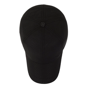 Top view of a black laser-perforated breathable quick-dry sports baseball cap