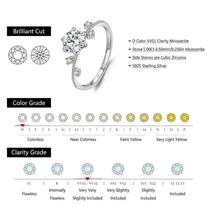 Classic 1ct D-color VVS1 Moissanite S925 sterling silver ring with 6-prong setting