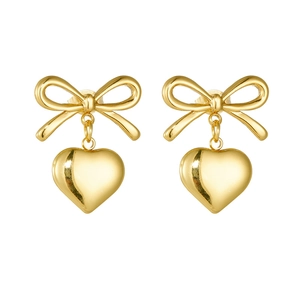 Boucles d'oreilles nœud et cœur en acier inoxydable plaqué or avec fini poli brillant