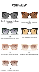 Collection of oversized square cat-eye sunglasses in seven trendy color combinations