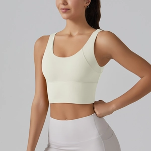 Close-up of V-back sports bra with wide straps and high elasticity for gym workouts