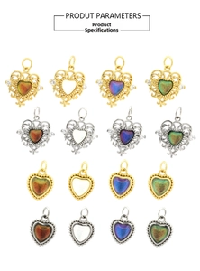 Detailed grid showing 18K gold plated heart pendants with various colorful crystal stones