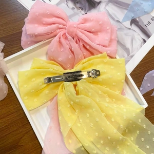 Large chiffon bow hair clips with 3D dot texture in pink and yellow for women